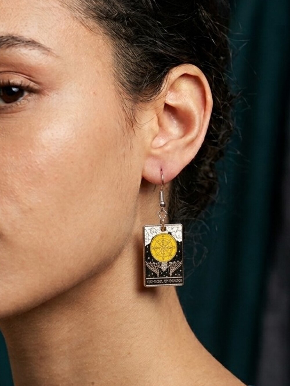 Handcrafted Wheel Of Fortune Tarot Card Metal Earrings